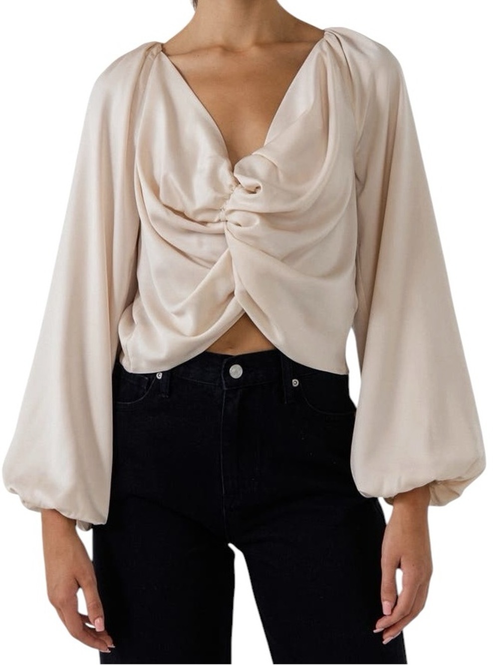 Women’s Cream Crop Twist Front Draped Blouse Top New size medium Endless Rose